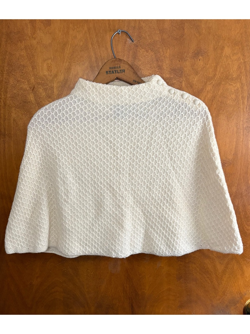 Vintage Wool Cream Open Knit Sweater Cape Shawl 50s Old Money Preppy Coquette